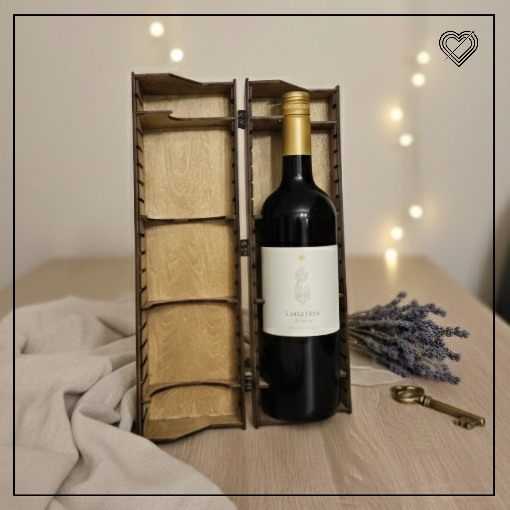 Weinkiste mit Verzierung Geschenkbox Weinflaschenhalter Personalisierung