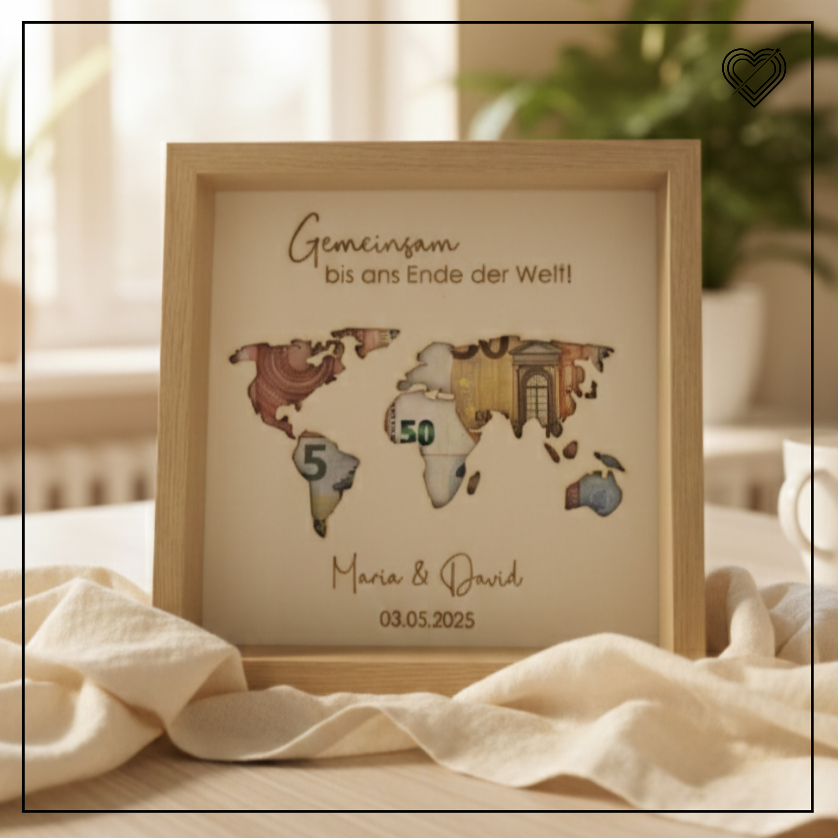 Hochzeitsgeschenk Bilderrahmen Weltkarte Geldgeschenk