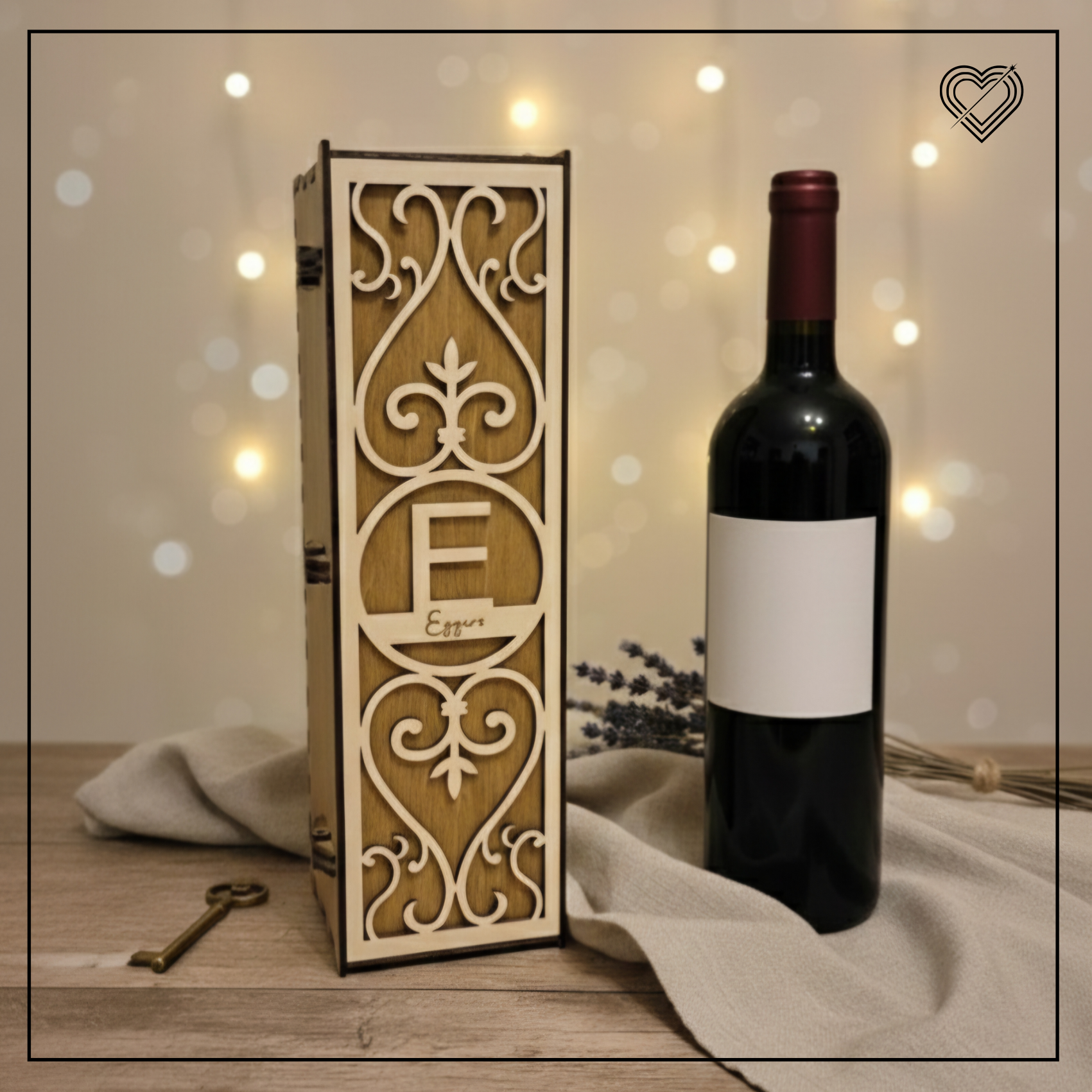 Weinkiste mit Verzierung Geschenkbox Weinflaschenhalter Personalisierung